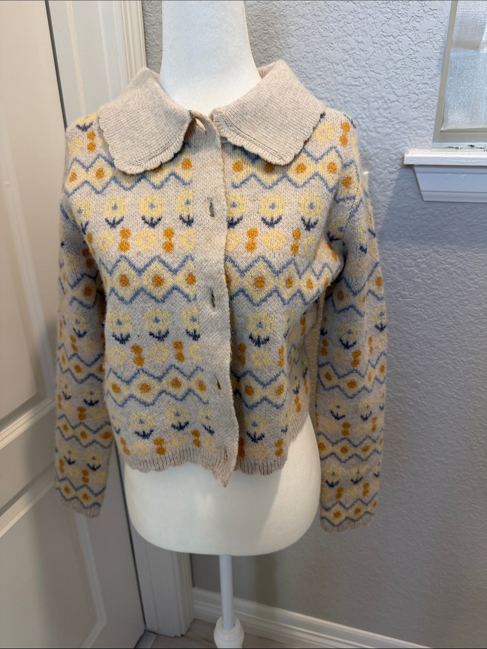 Sincerely Jules Cream, Light Blue & Yellow Striped Women's Sweater